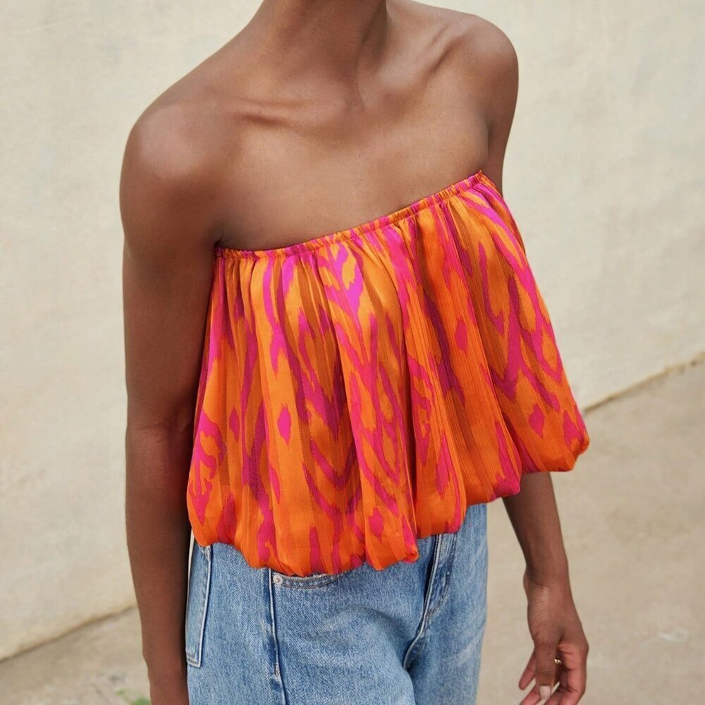 Orange Boho Women's Chiffon Top
